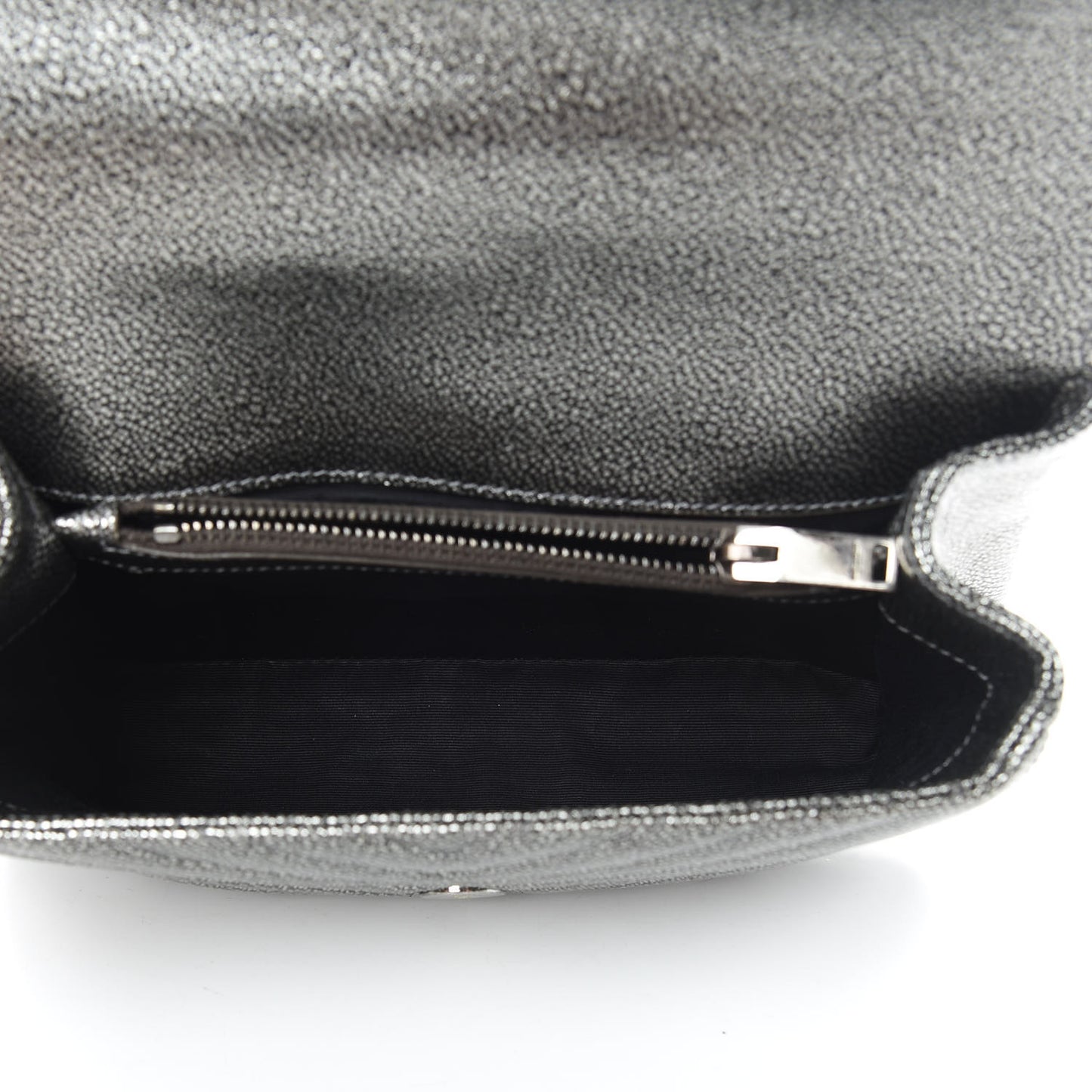 Metallic Grain De Poudre Matelasse Chevron Monogram Medium College Bag Gunmetal