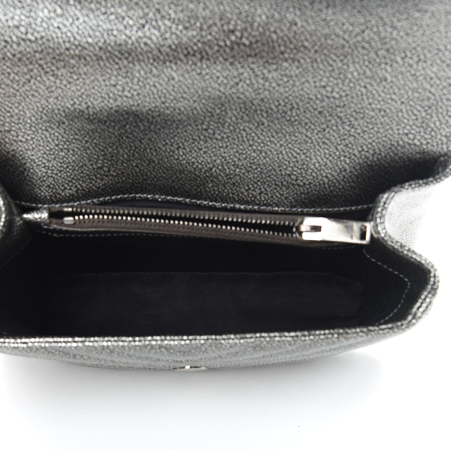Saint Laurent Metallic Grain De Poudre Matelasse Chevron Monogram Medium College Bag Gunmetal 5 of 12