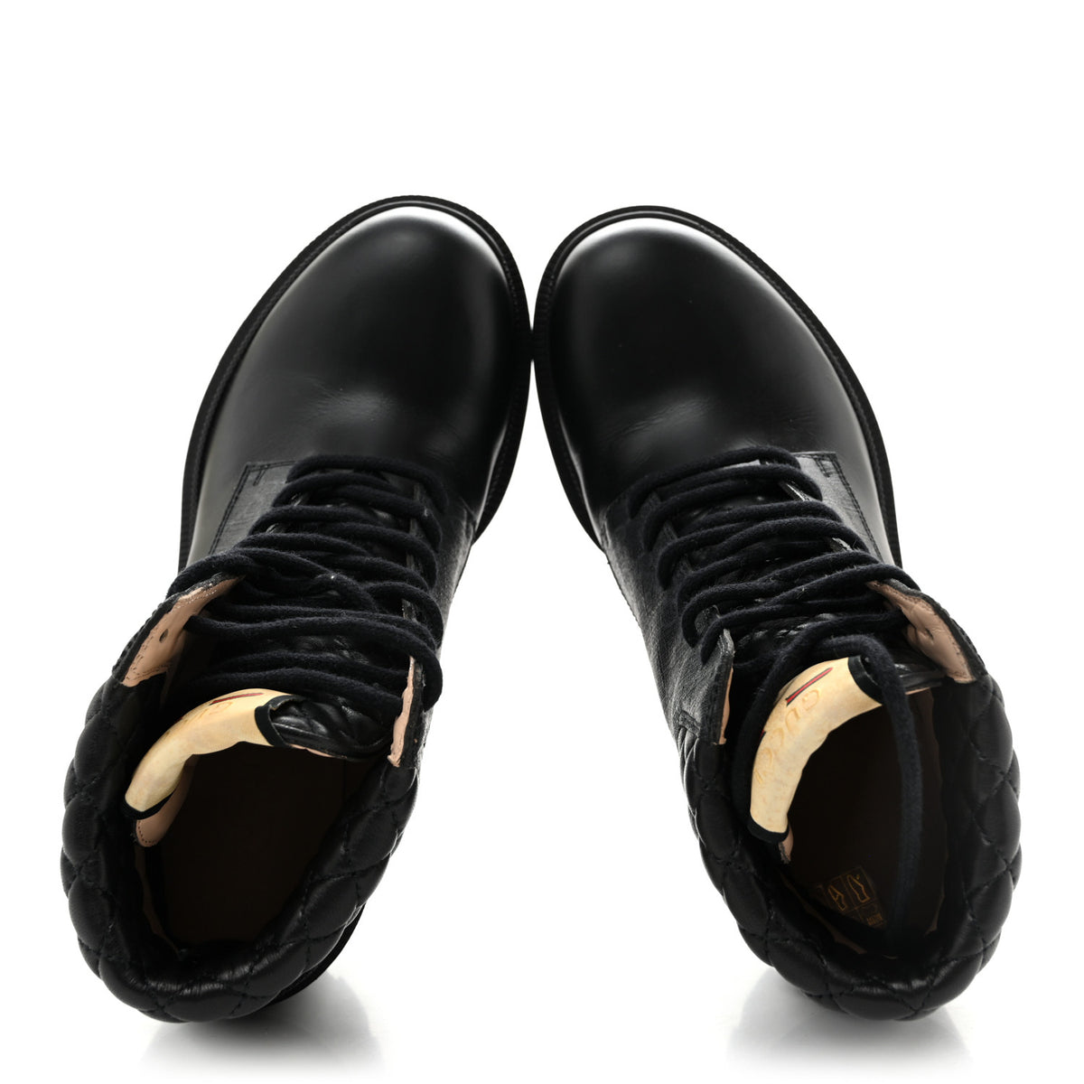 Apollo Calfskin GG Supreme Nappa Samoa Quilted Lace Up Ankle Boots 37.5 Black