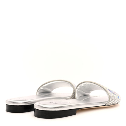 Fendi Laminated Goatskin Baguette Crystal Embroidered Signature Flat Slide Sandals 39 Silver 4 of 6