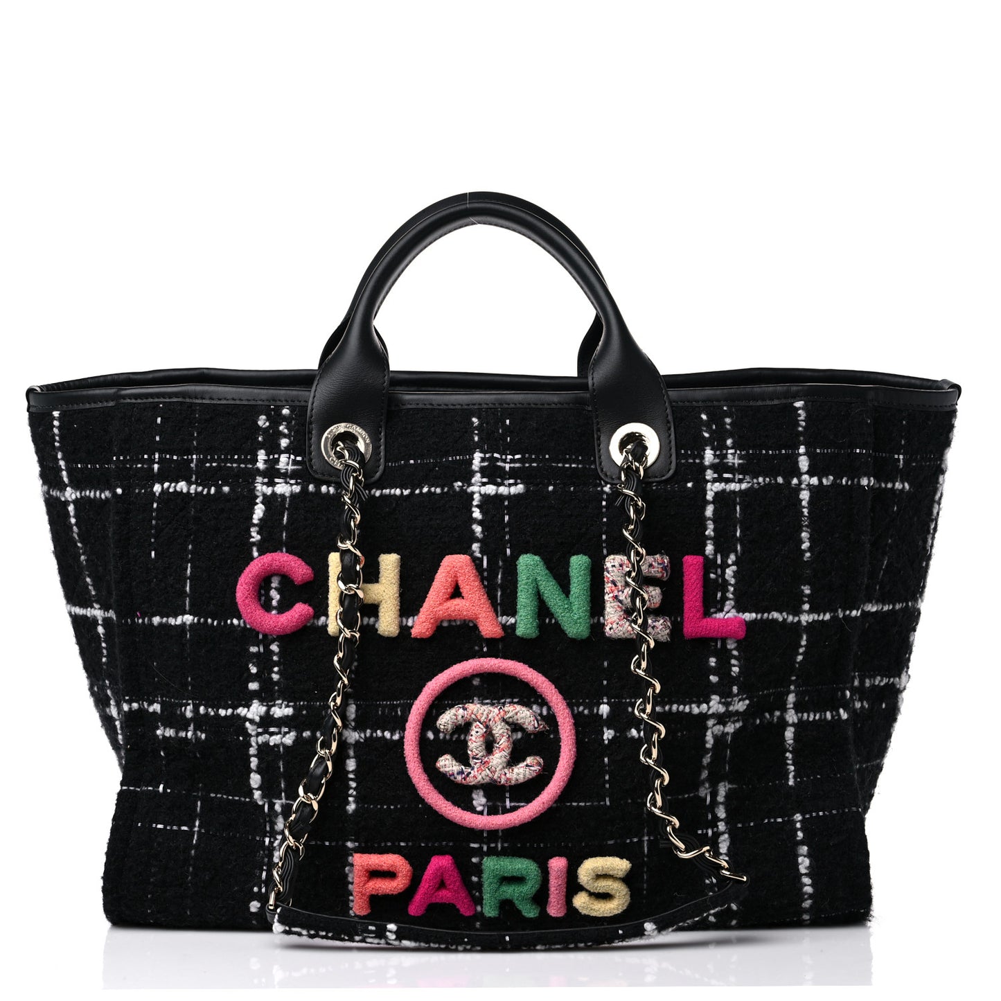 Tweed Medium Deauville Tote Black White Multicolor