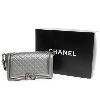 Chanel Lambskin Quilted Medium Boy Flap w Stingray Strap Silver 5 of 8