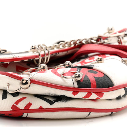 Christian Dior Canvas Hardcore Pierced Saddle Bag White Red Black 9 of 12