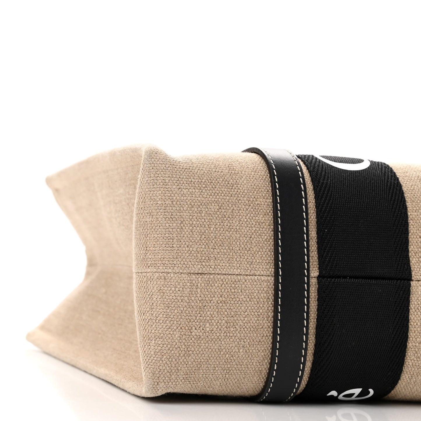 Linen Calfskin Medium Woody Ribbon Tote Black Blue