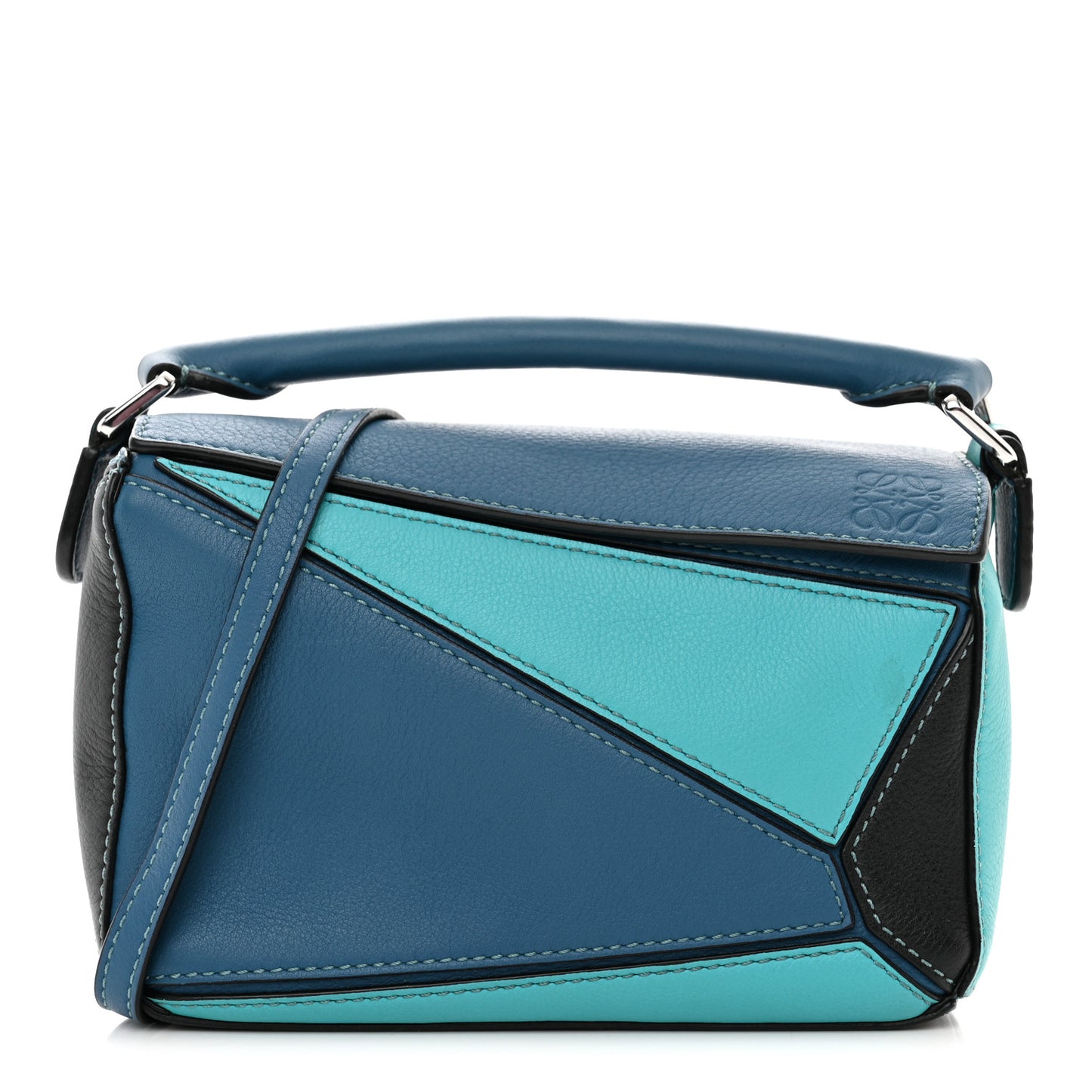 Calfskin Mini Puzzle Bag Dark Lagoon Black