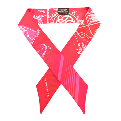 Hermes Silk Ex-Libris Twilly Fuchsia Rouge White 1 of 4