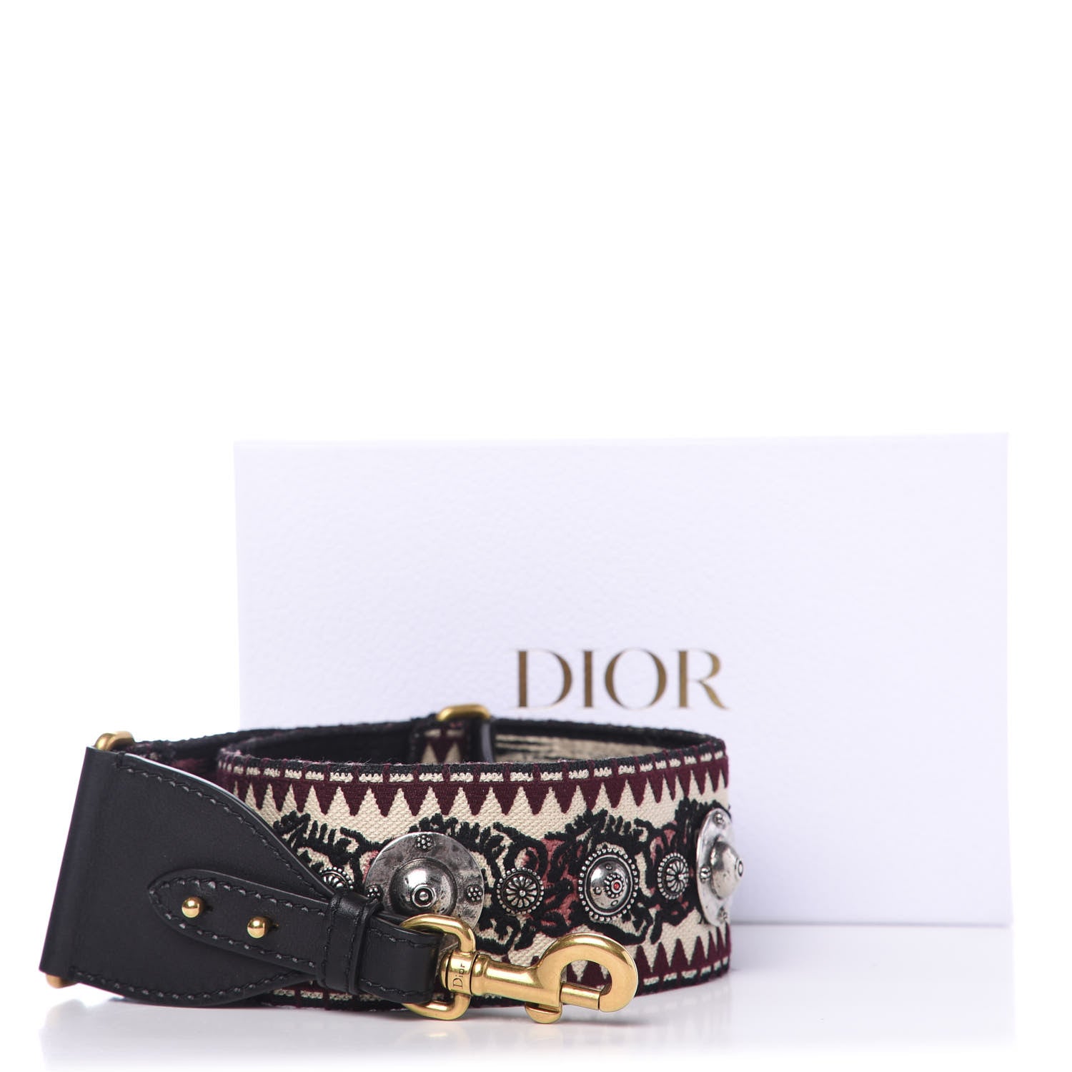 Christian Dior Canvas Embroidered Studded Shoulder Strap Burgundy 3 of 3