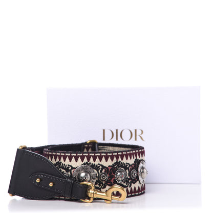 Christian Dior Canvas Embroidered Studded Shoulder Strap Burgundy 3 of 3