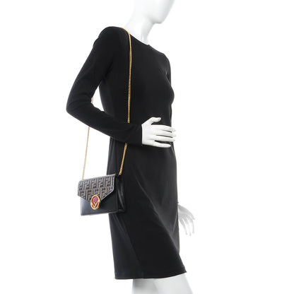 Fendi Vitello Liberty F is Fendi Bi-Color FF 1974 Embossed Medium Envelope Wallet On Chain Black Maya 2 of 7