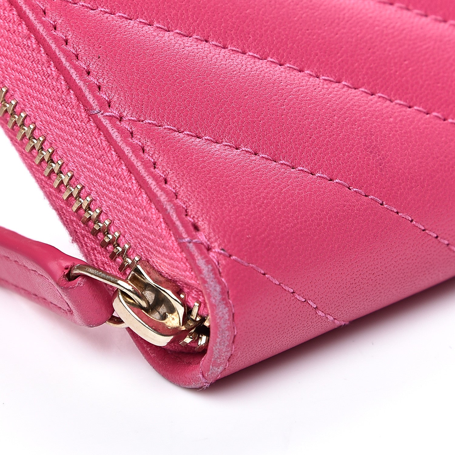 Chanel Lambskin Chevron Quilted Zip Around Coin Purse Pink 7 of 14