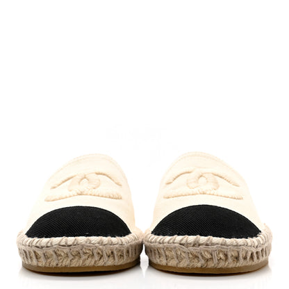 Chanel Denim CC Espadrille Mules 36 White Black 2 of 10