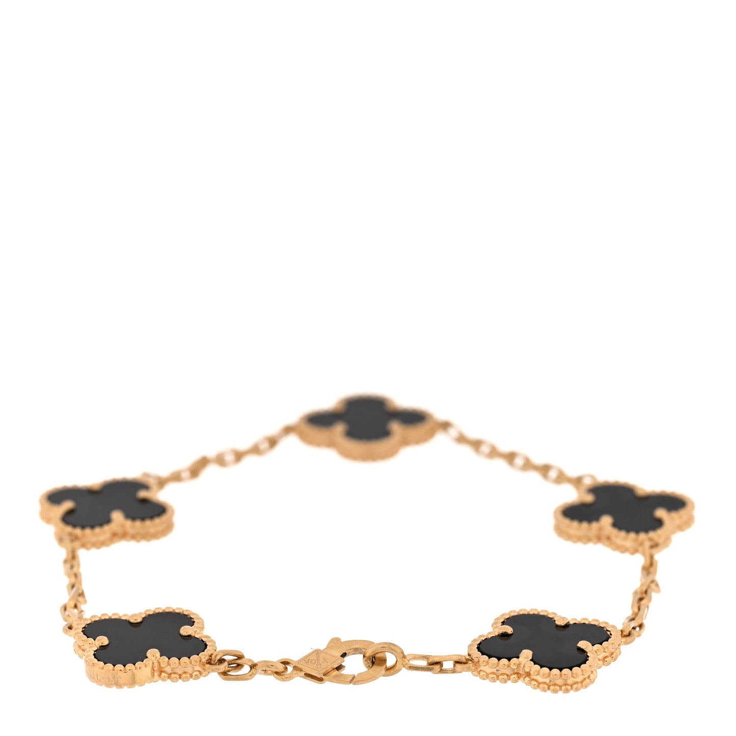 18K Yellow Gold Black Onyx 5 Motifs Vintage Alhambra Bracelet