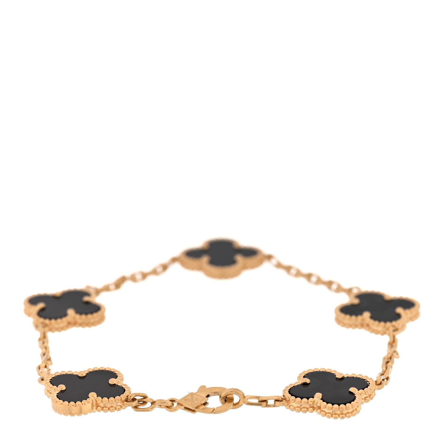 Van Cleef & Arpels 18K Yellow Gold Black Onyx 5 Motifs Vintage Alhambra Bracelet 2 of 4