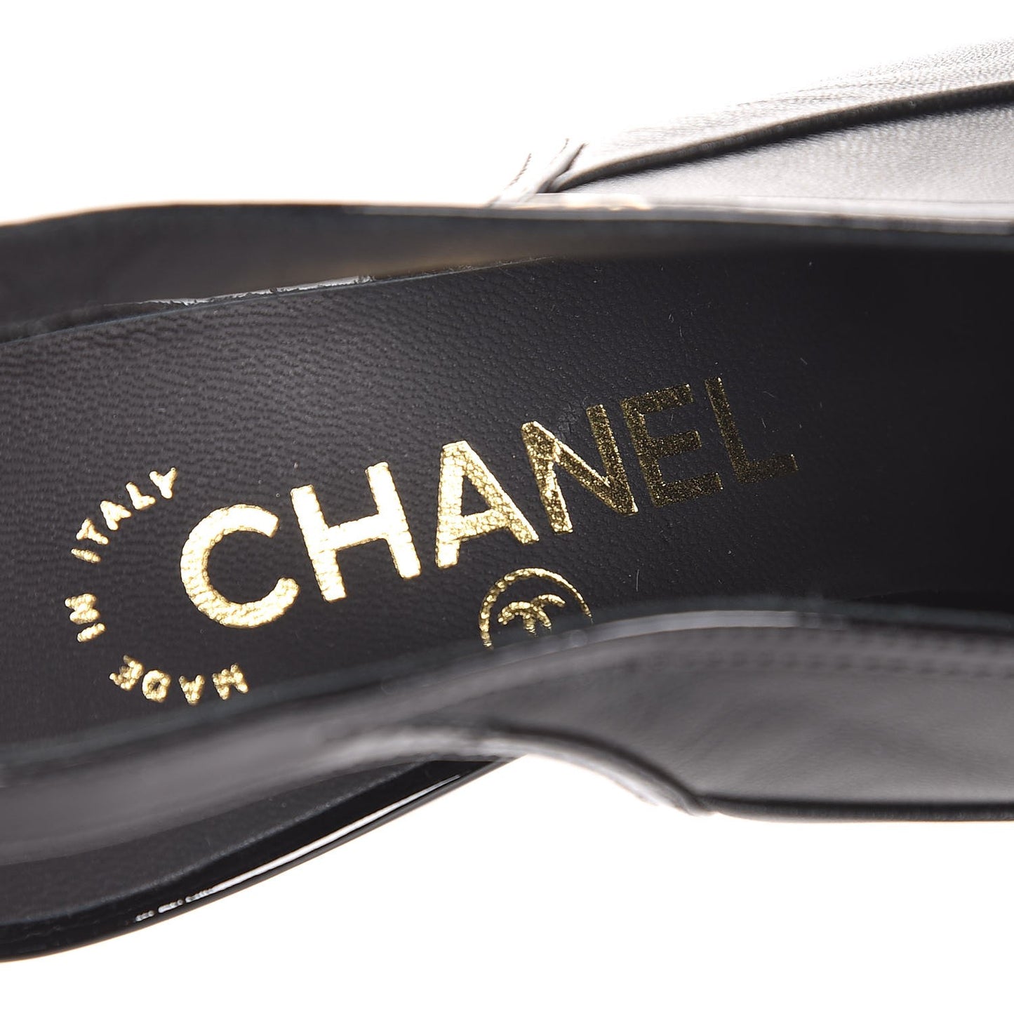 Patent Lambskin CC Bow Slingback Pumps 35.5 Black
