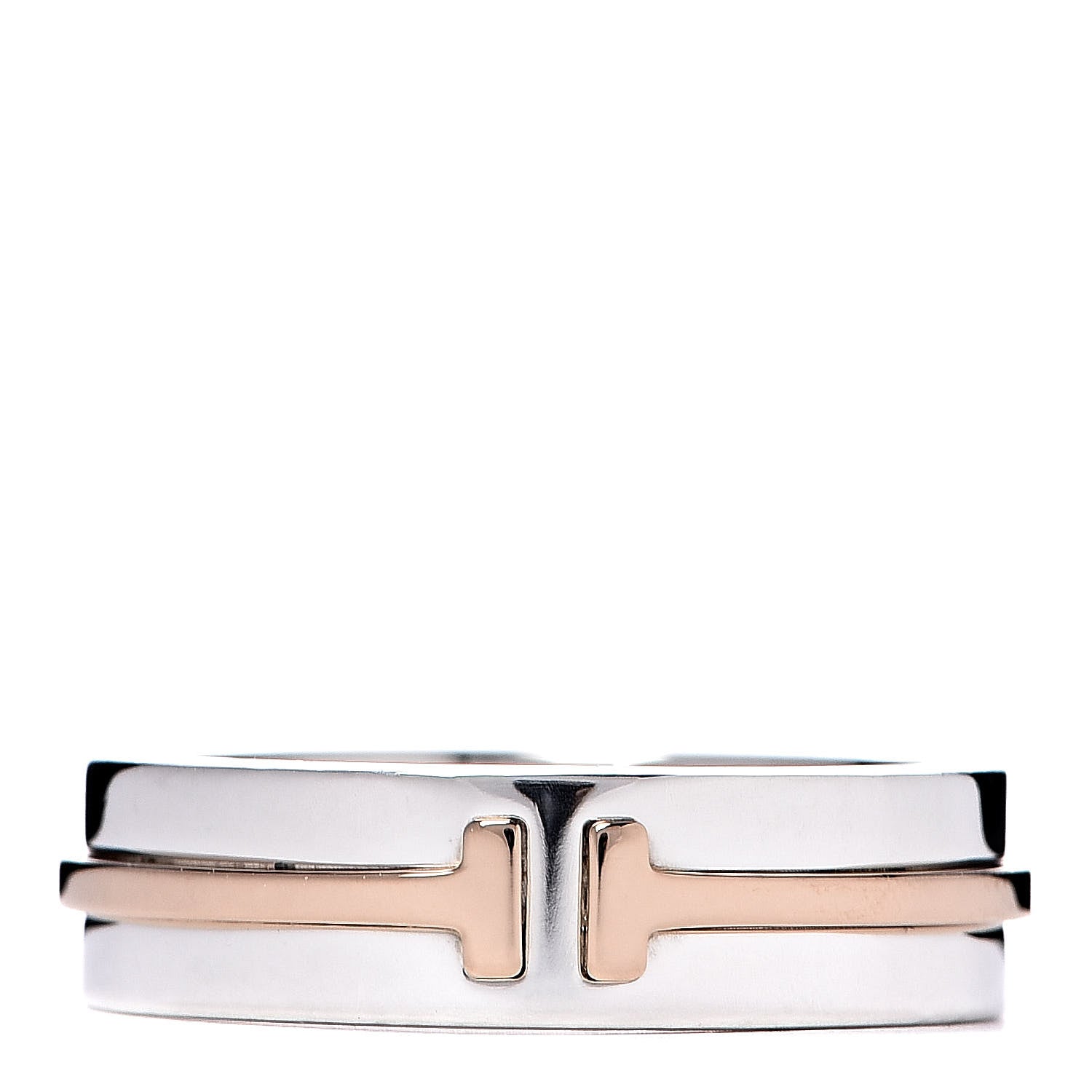 Tiffany Sterling Silver 18K Rose Gold T Wide Band Ring 56 7.75 1 of 4
