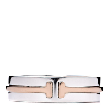 Tiffany Sterling Silver 18K Rose Gold T Wide Band Ring 56 7.75 1 of 4