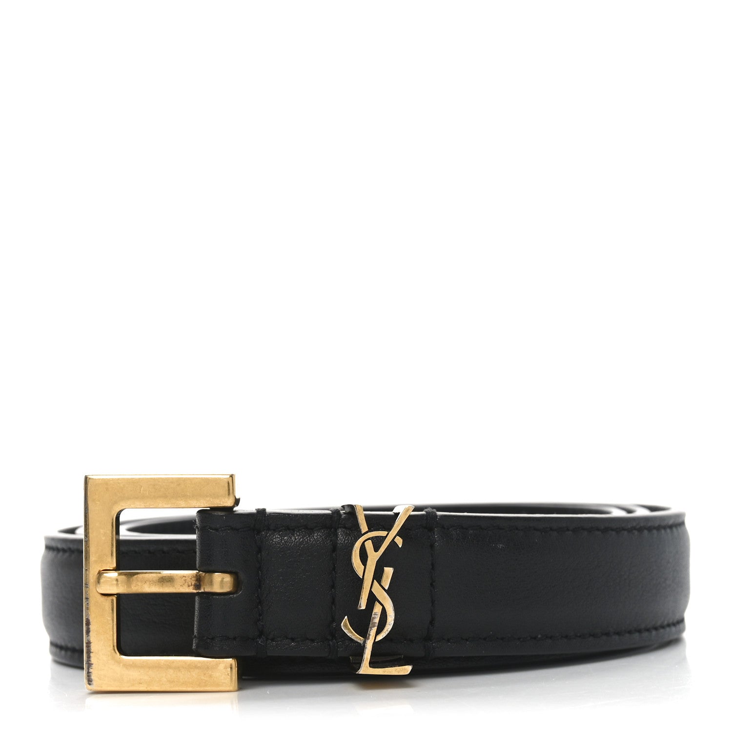 Saint Laurent Smooth Calfskin Monogram Square Buckle Belt 75 30 Black 1 of 5