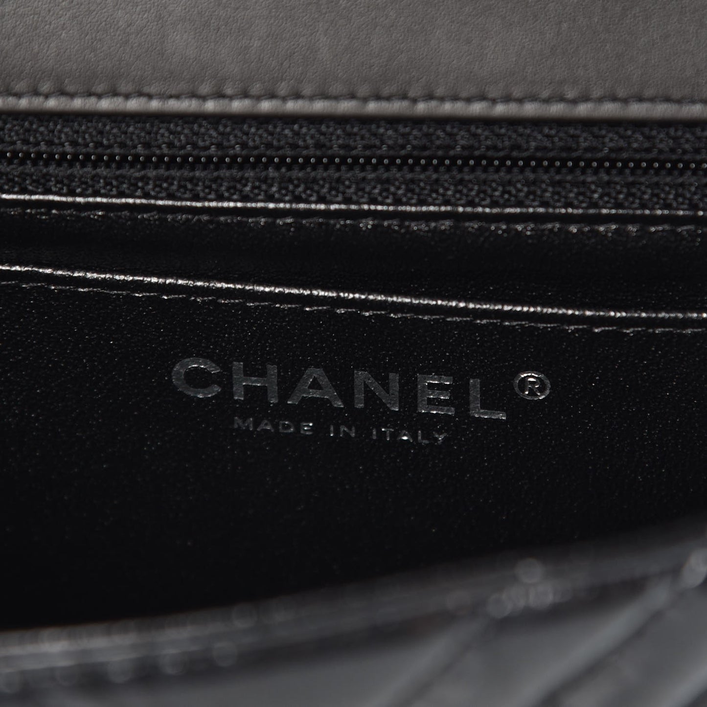 Metallic Patent Crumpled Calfskin Chevron Quilted Mini Square Flap Black