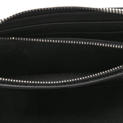 Prada Saffiano Metal Large Zip Around Travel Wallet Black Rubino 7 of 11
