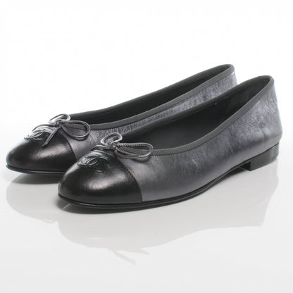 Chanel Leather Metallic CC Cap Toe Ballet Flats 40 Grey Black 3 of 6