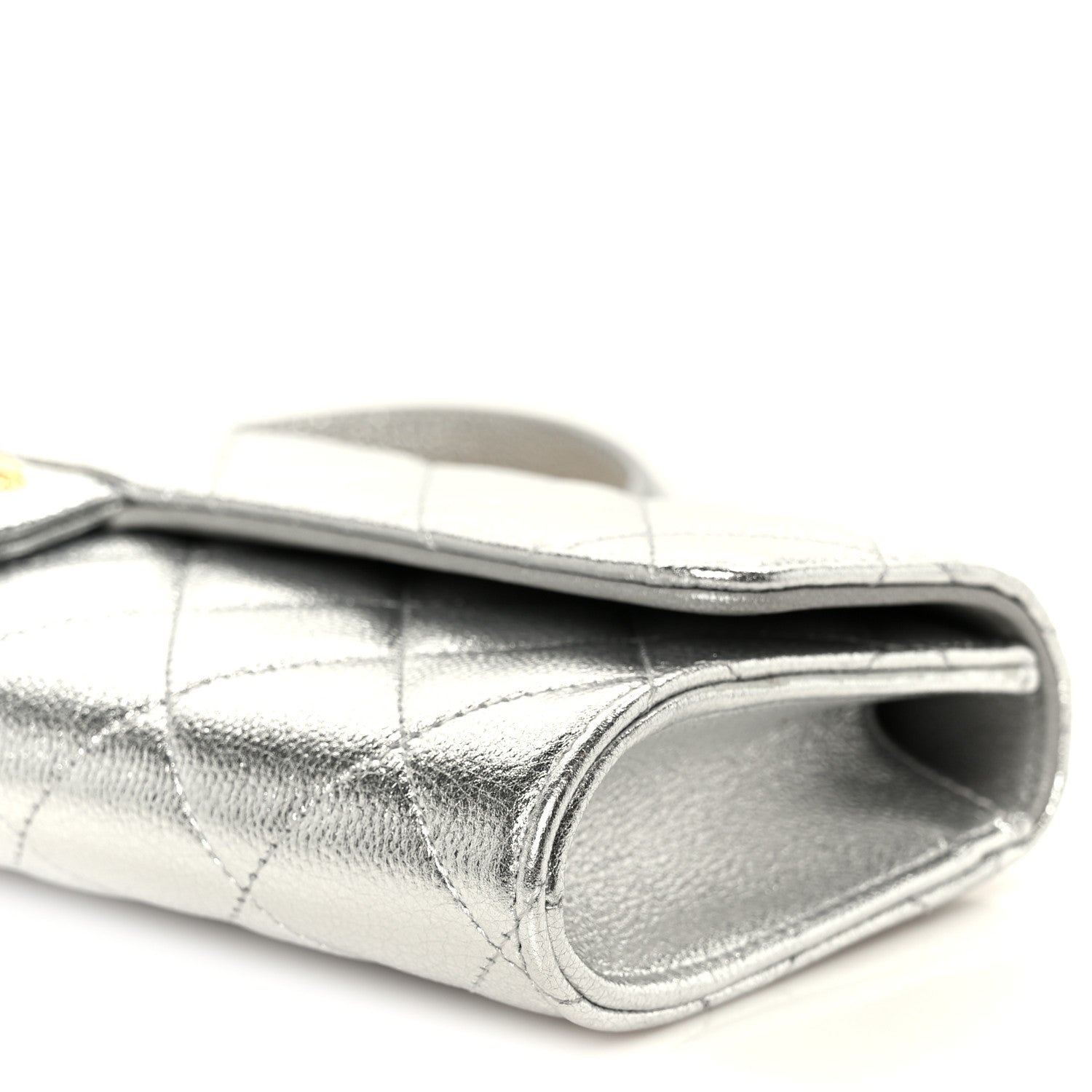 Chanel Metallic Caviar Quilted Top Handle Long Clutch With Chain Silver 12 of 13