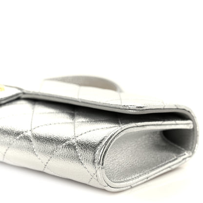Chanel Metallic Caviar Quilted Top Handle Long Clutch With Chain Silver 12 of 13