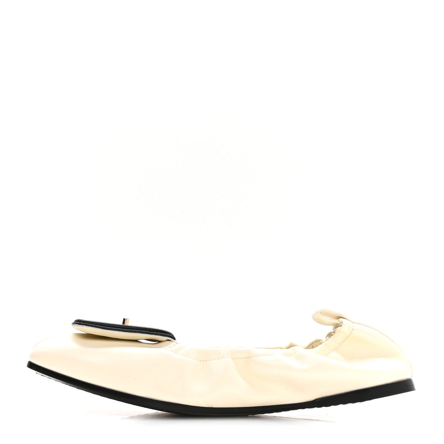 Lambskin CC Turnlock Ballerina Flats 37.5 Ivory Black