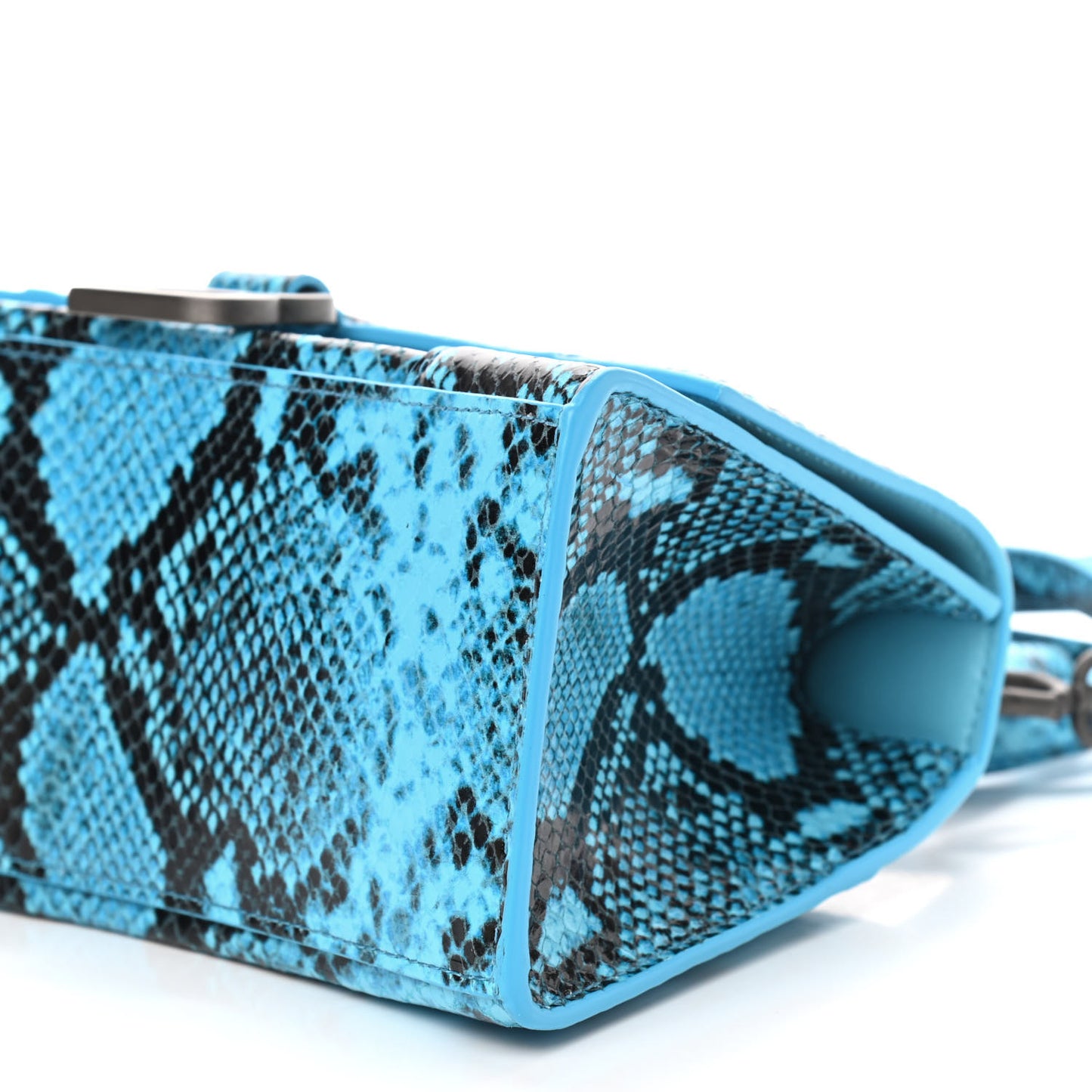 Shiny Calfskin Python Effect Small Hourglass Top Handle Bag Azur Black