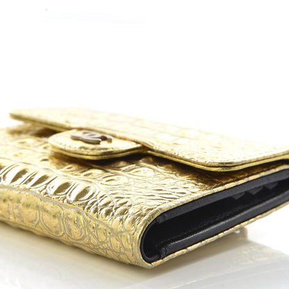 Chanel Metallic Calfskin Crocodile Embossed Cocodile Compact Flap Wallet Gold 6 of 9