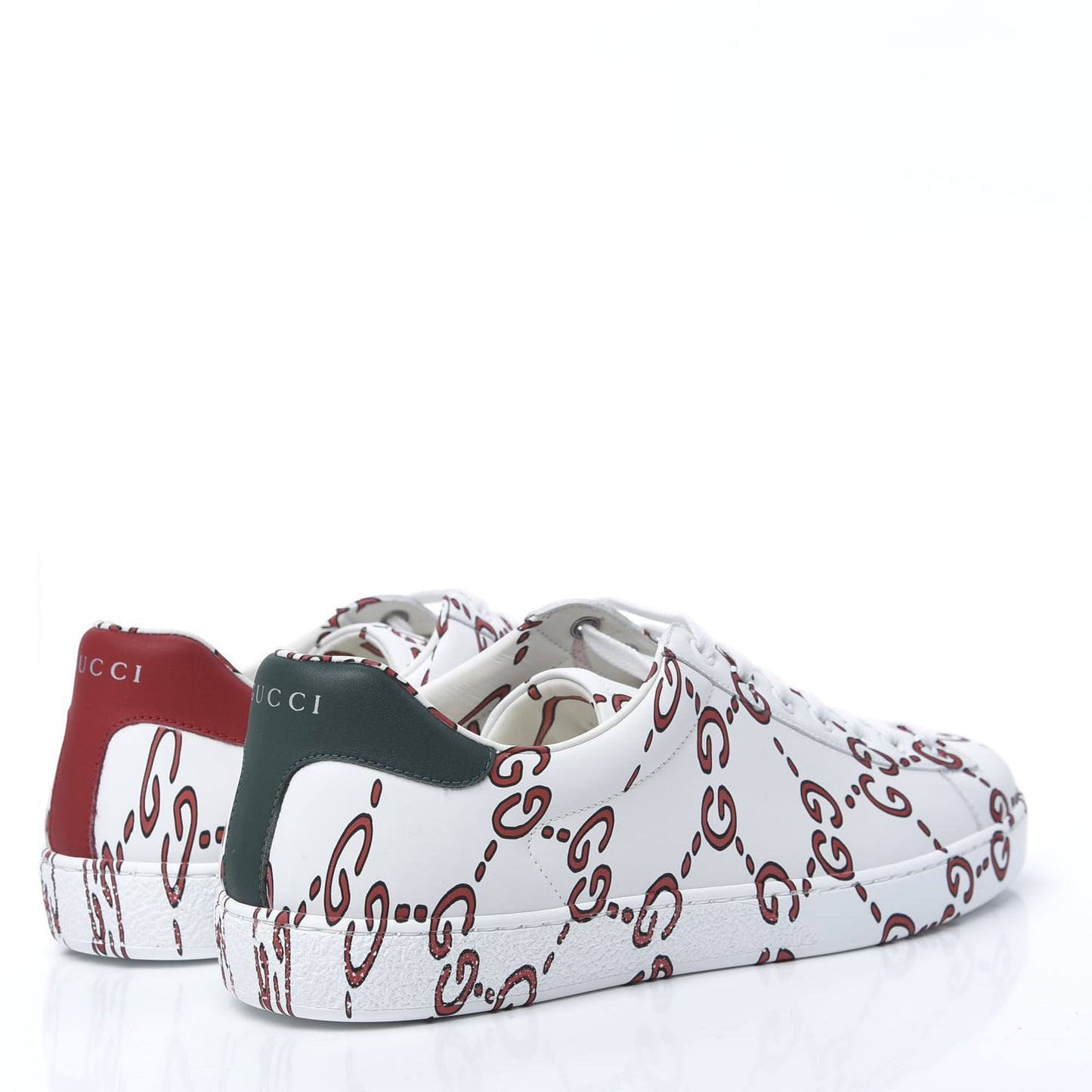 Calfskin GucciGhost Print Mens Ace Sneakers 9 White Hibiscus Red