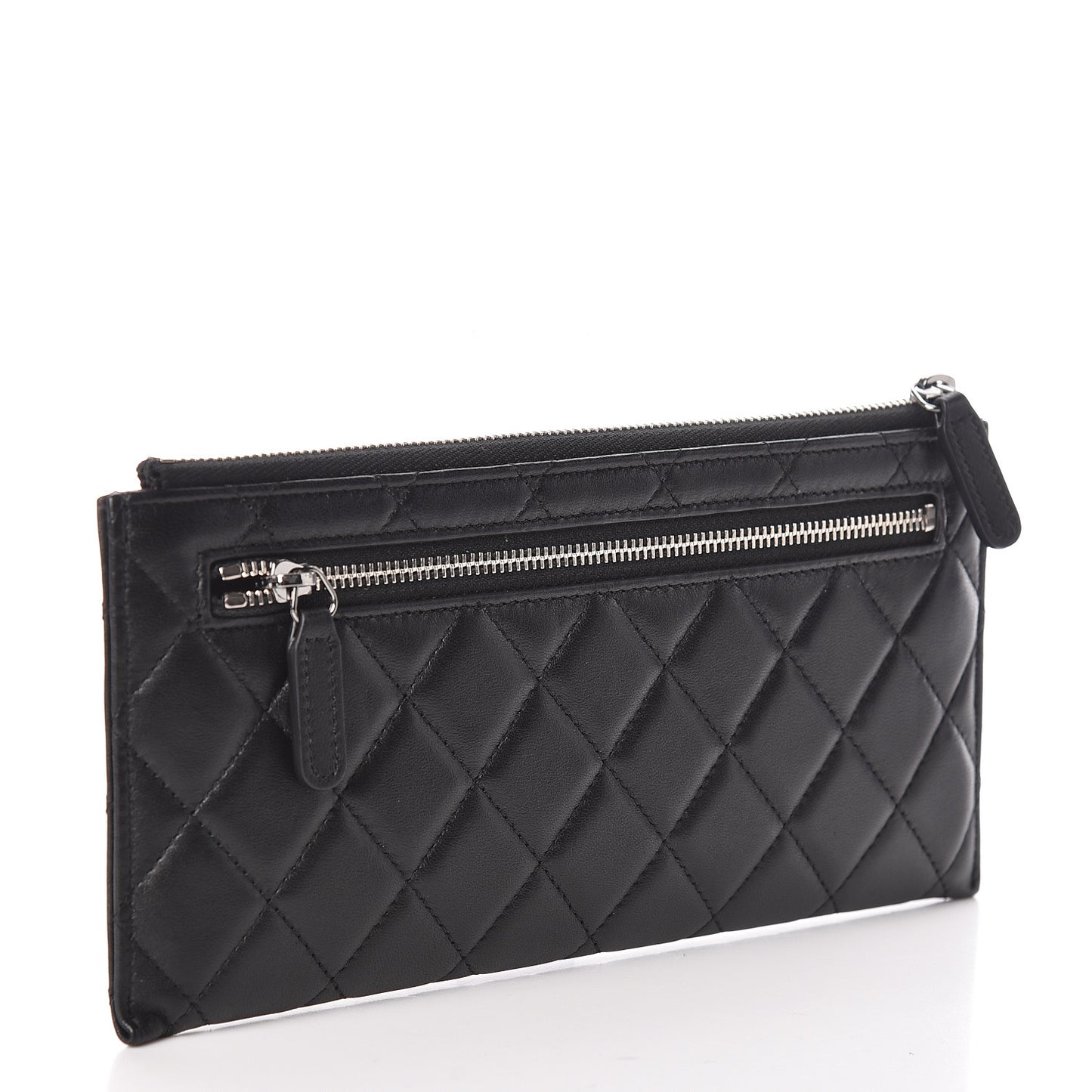 Lambskin Quilted Zip Pouch Black