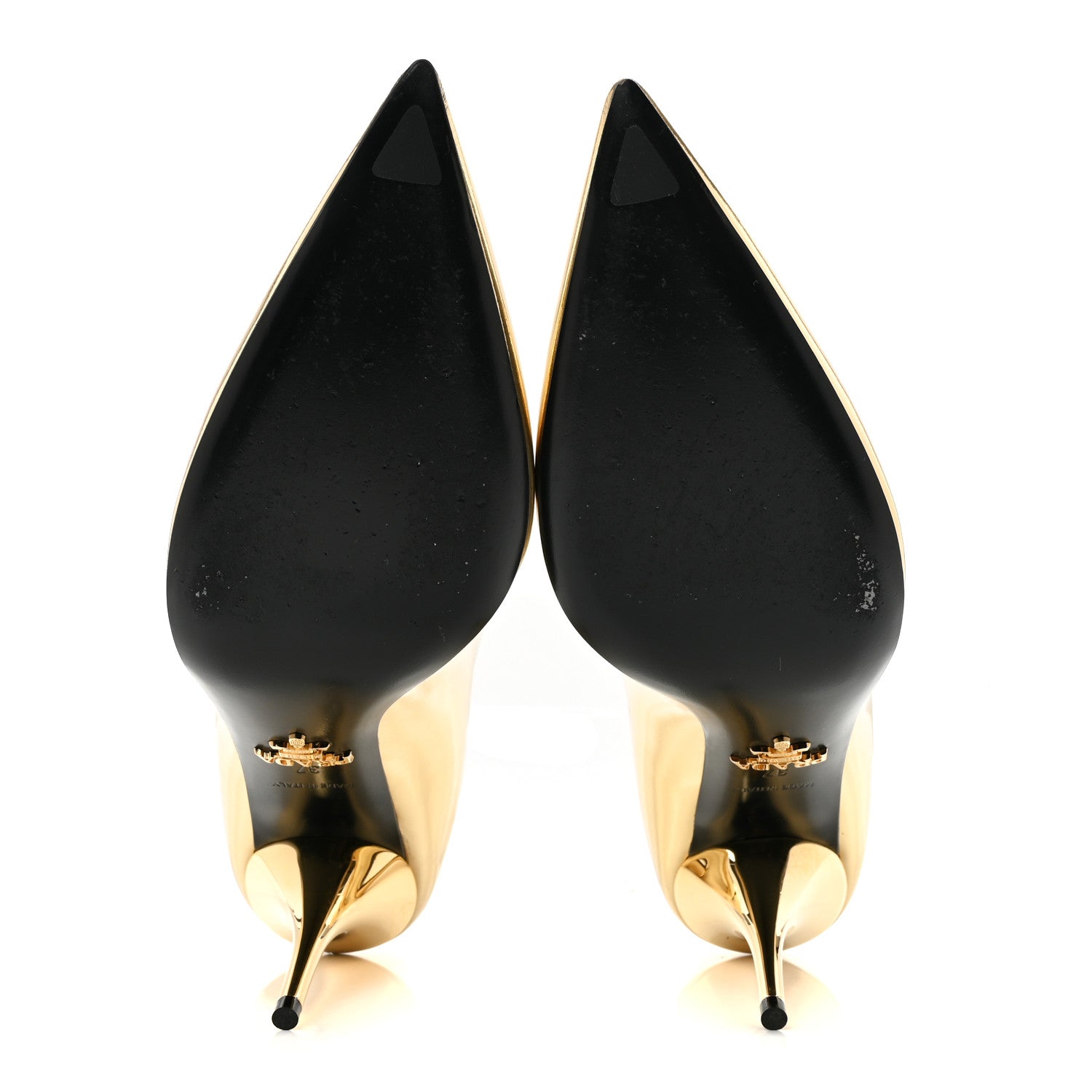 Prada Spazzolato Metal Triangle Logo Pointed Toe 85mm Pumps 37 Platino 6 of 9
