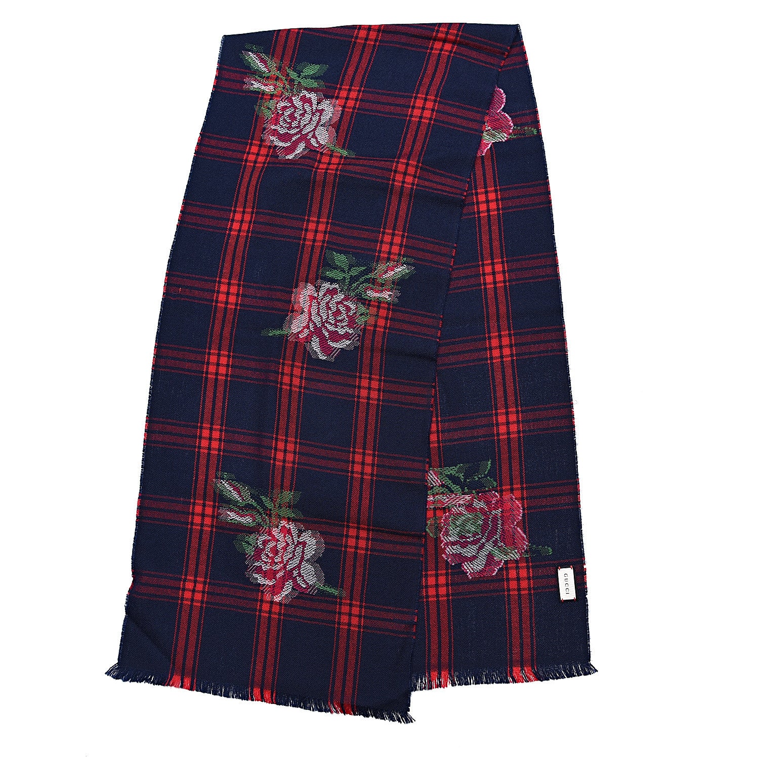 Gucci Wool Jacquard All Roses Scarf Blue Red 3 of 5