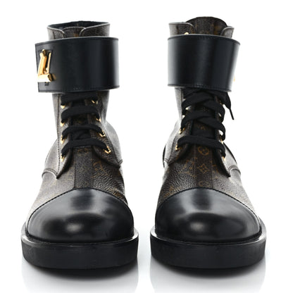 Louis Vuitton Calfskin Monogram Wonderland Flat Ranger Boots 37 Black 2 of 8