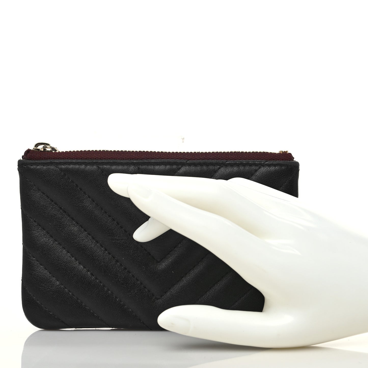 Lambskin Chevron Quilted Small Cosmetic Case Black
