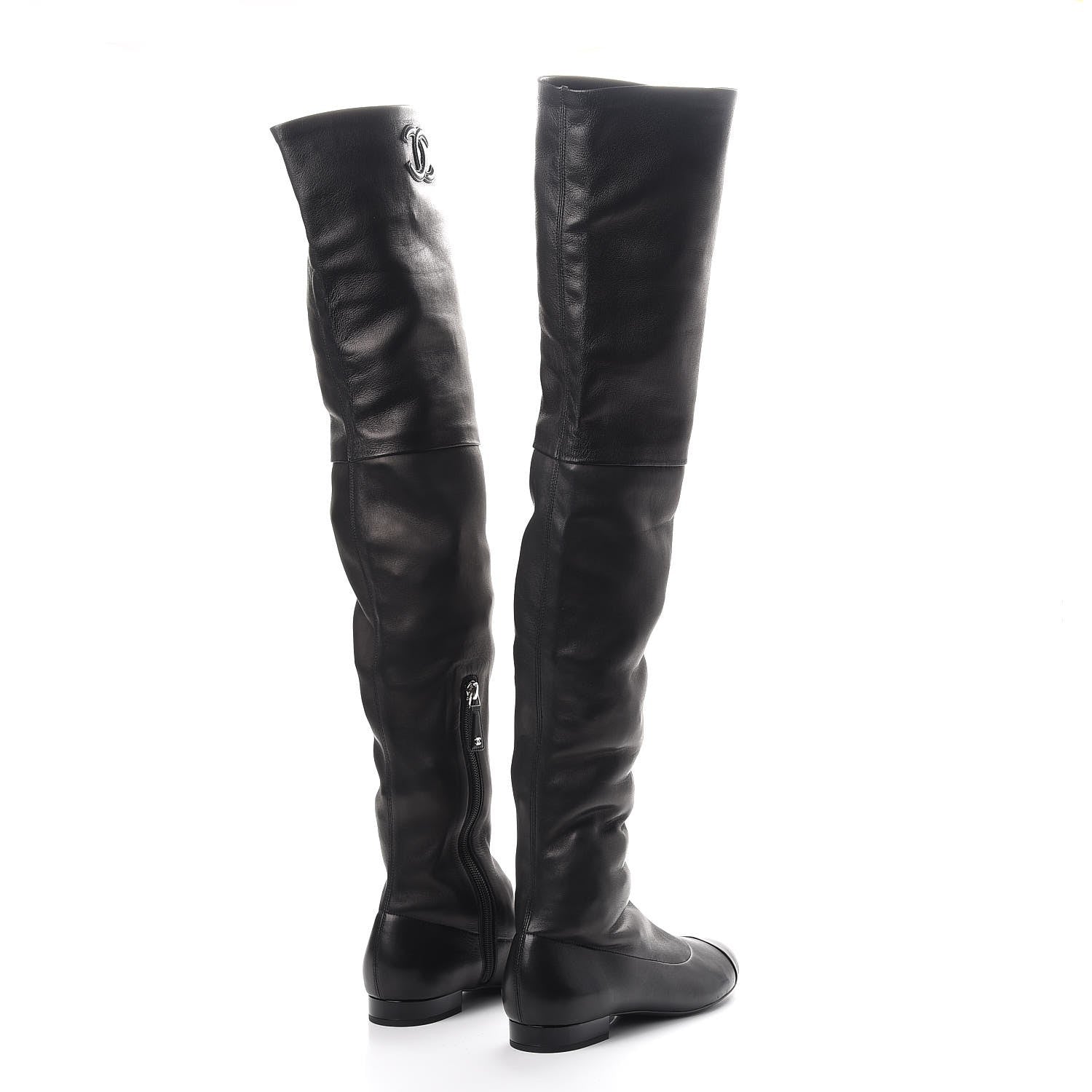 Chanel Lambskin Cap Toe High Boots 38 Black 4 of 9