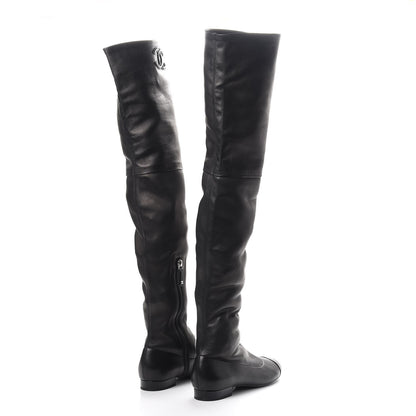 Chanel Lambskin Cap Toe High Boots 38 Black 4 of 9