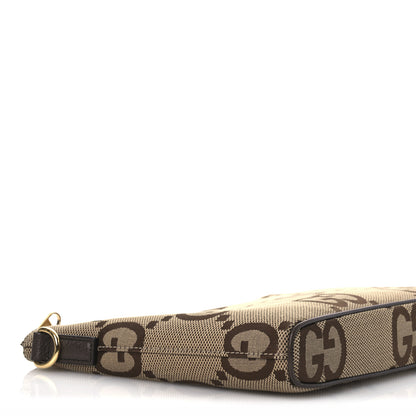 Gucci Monogram Jumbo GG Textured Dollar Calfskin Web Wristlet Messenger Bag Camel Ebony New Acero 9 of 12