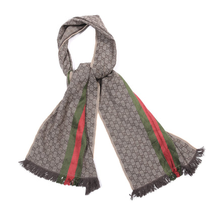 Gucci Wool Silk Jacquard Knit Monogram Web Scarf Brown 1 of 6