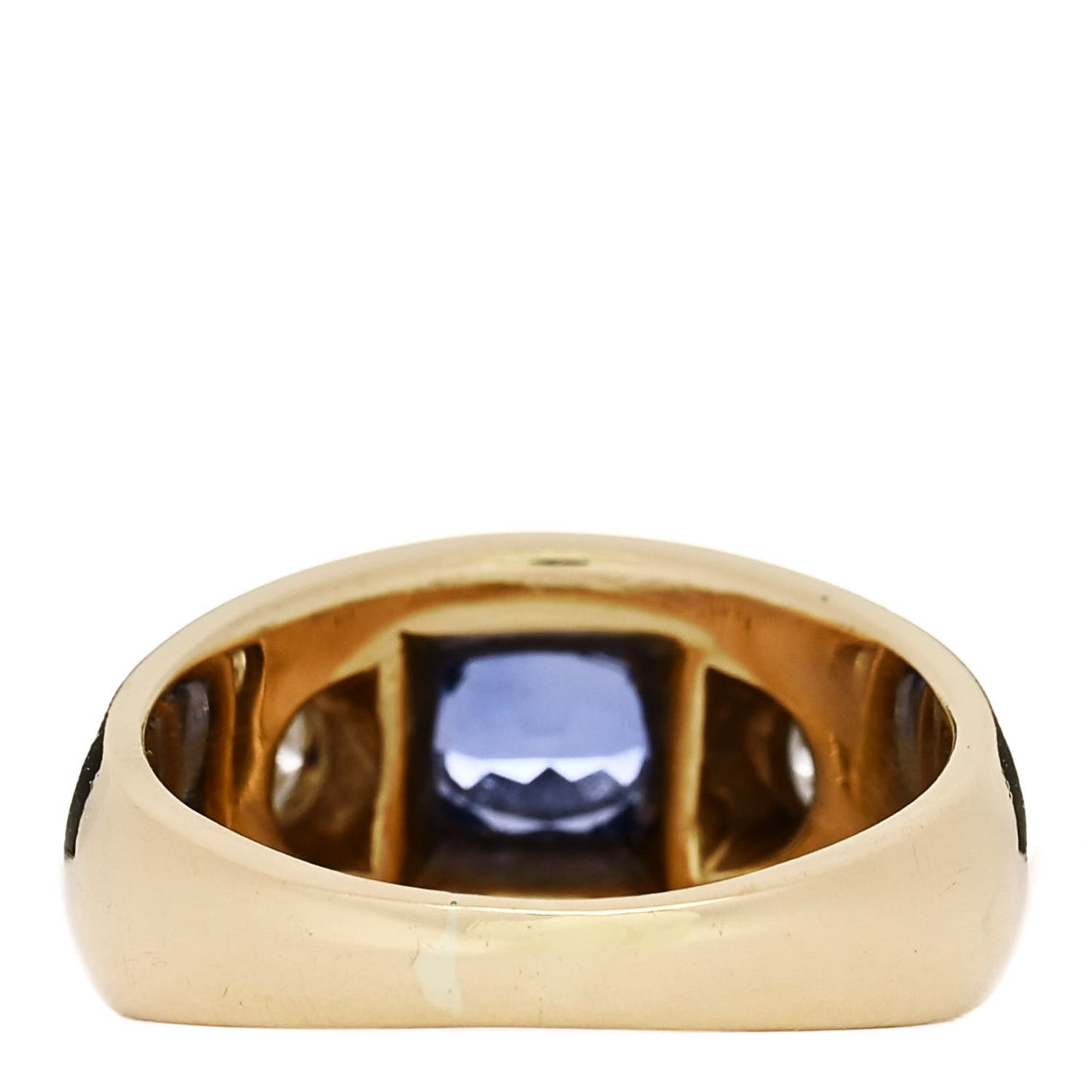 18K Yellow Gold Diamond Blue Sapphire Bombe Ring 47 4.25