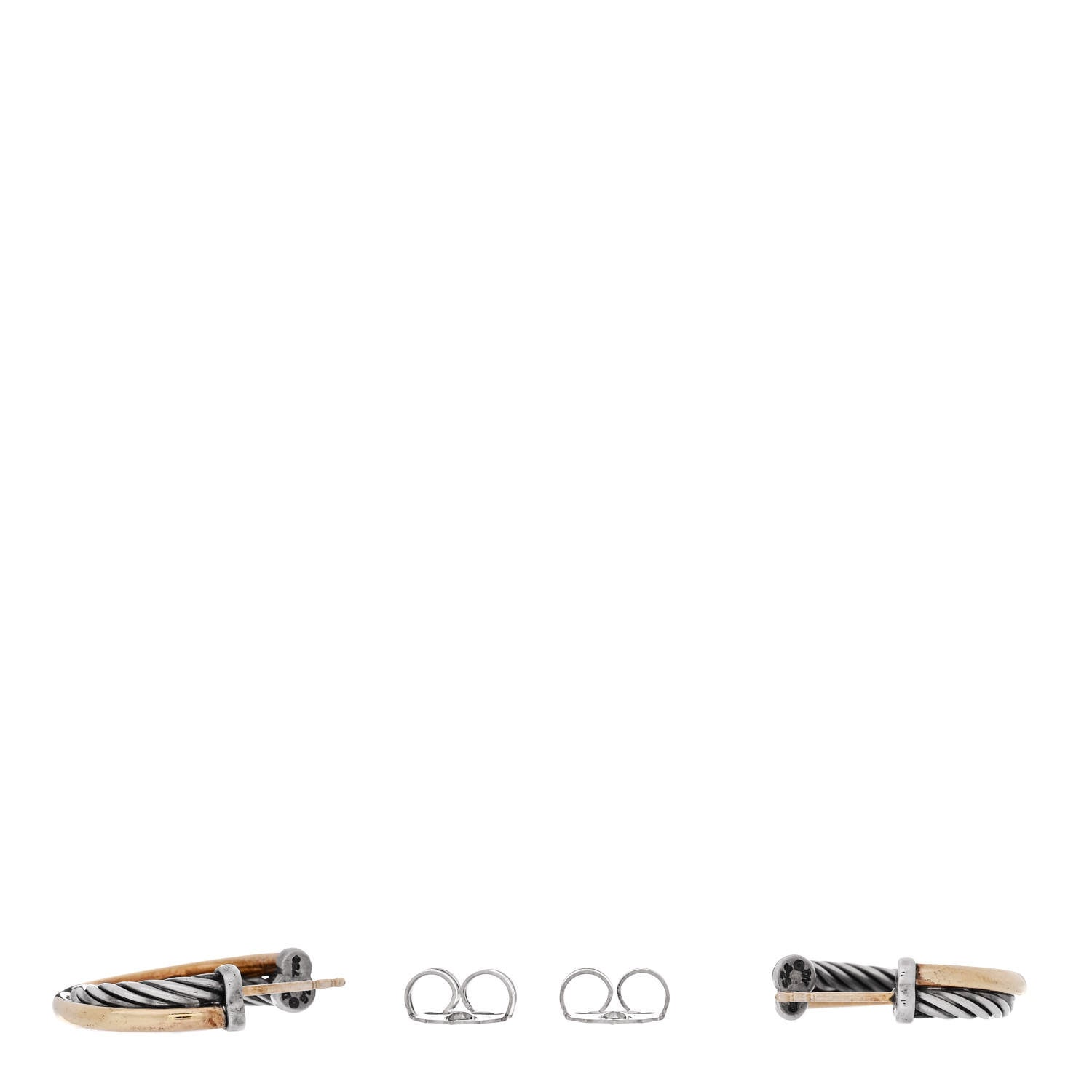 David Yurman Sterling Silver 18K Yellow Gold 23mm Crossover Cable Hoop Earrings 3 of 4