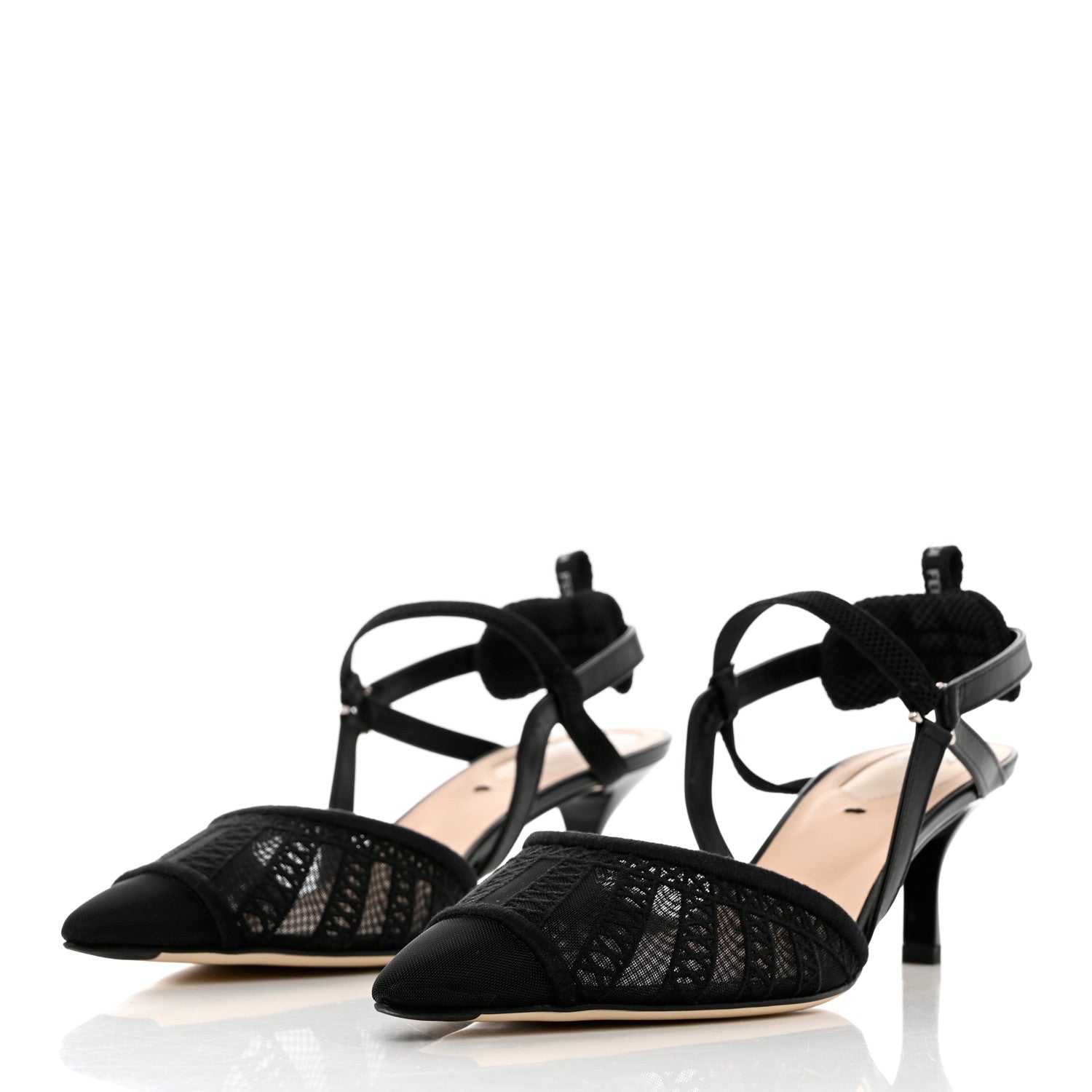 Fendi Mesh Vitello Ajour Embroidered Colibri Lite 55mm Slingback Pumps 39 Black 3 of 9