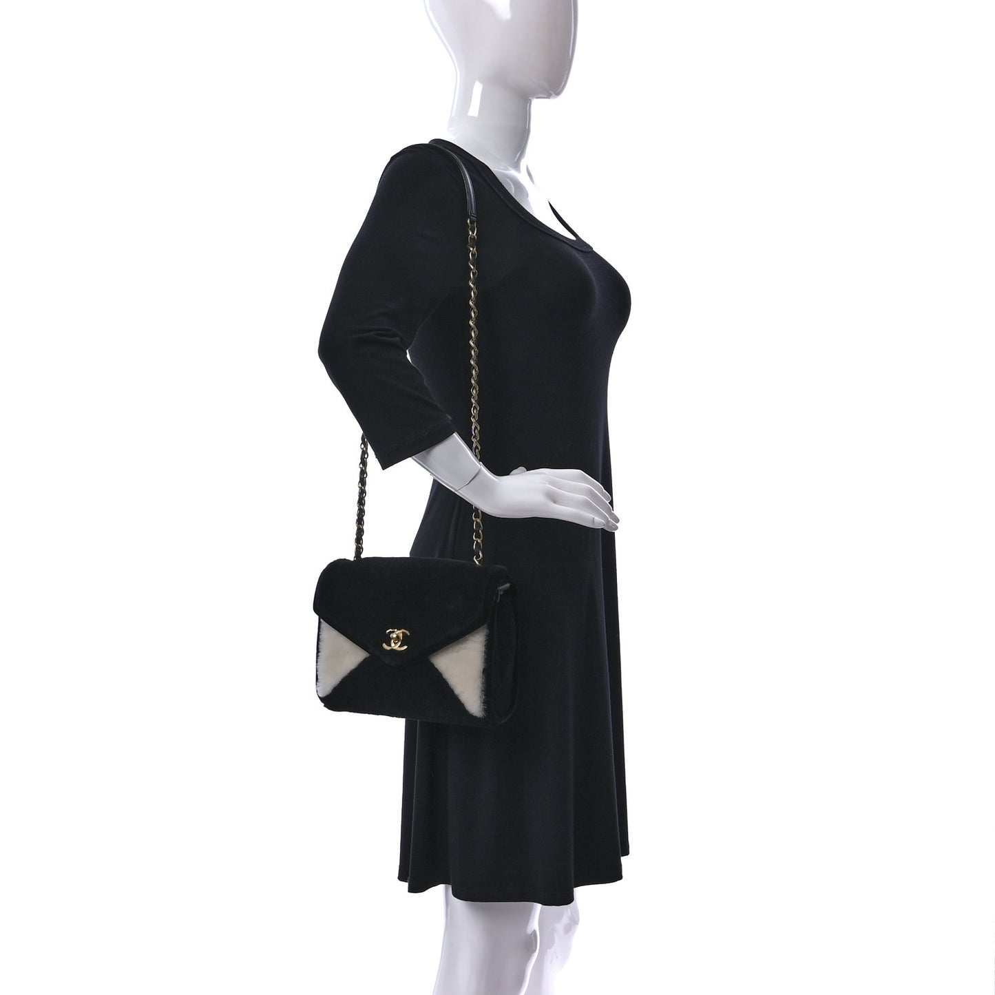 Shearling Checkered Flap Bag Black White
