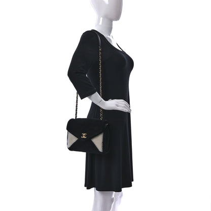 Chanel Shearling Checkered Flap Bag Black White 2 of 8