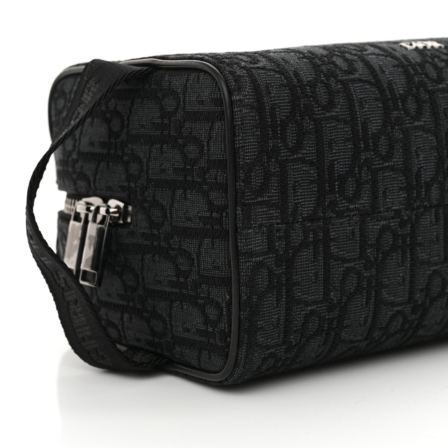 Oblique Jacquard Grained Calfskin Lingot Toiletry Bag Black