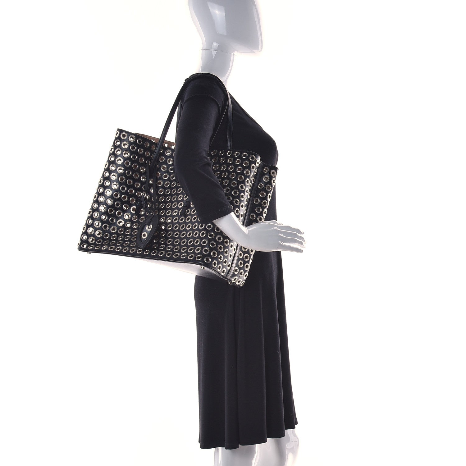 Alaia Calfskin Grommet Tote Black 2 of 12