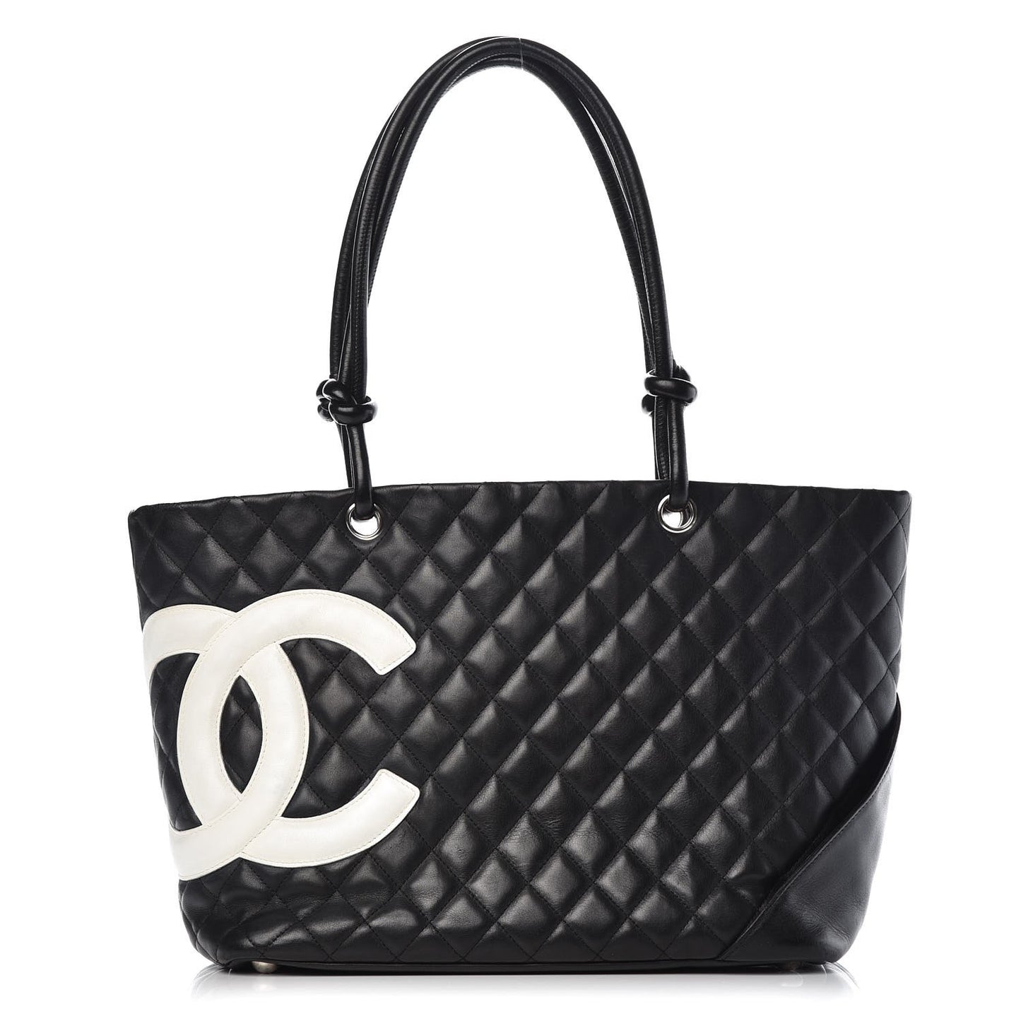 Calfskin Quilted Large Cambon Tote Black White