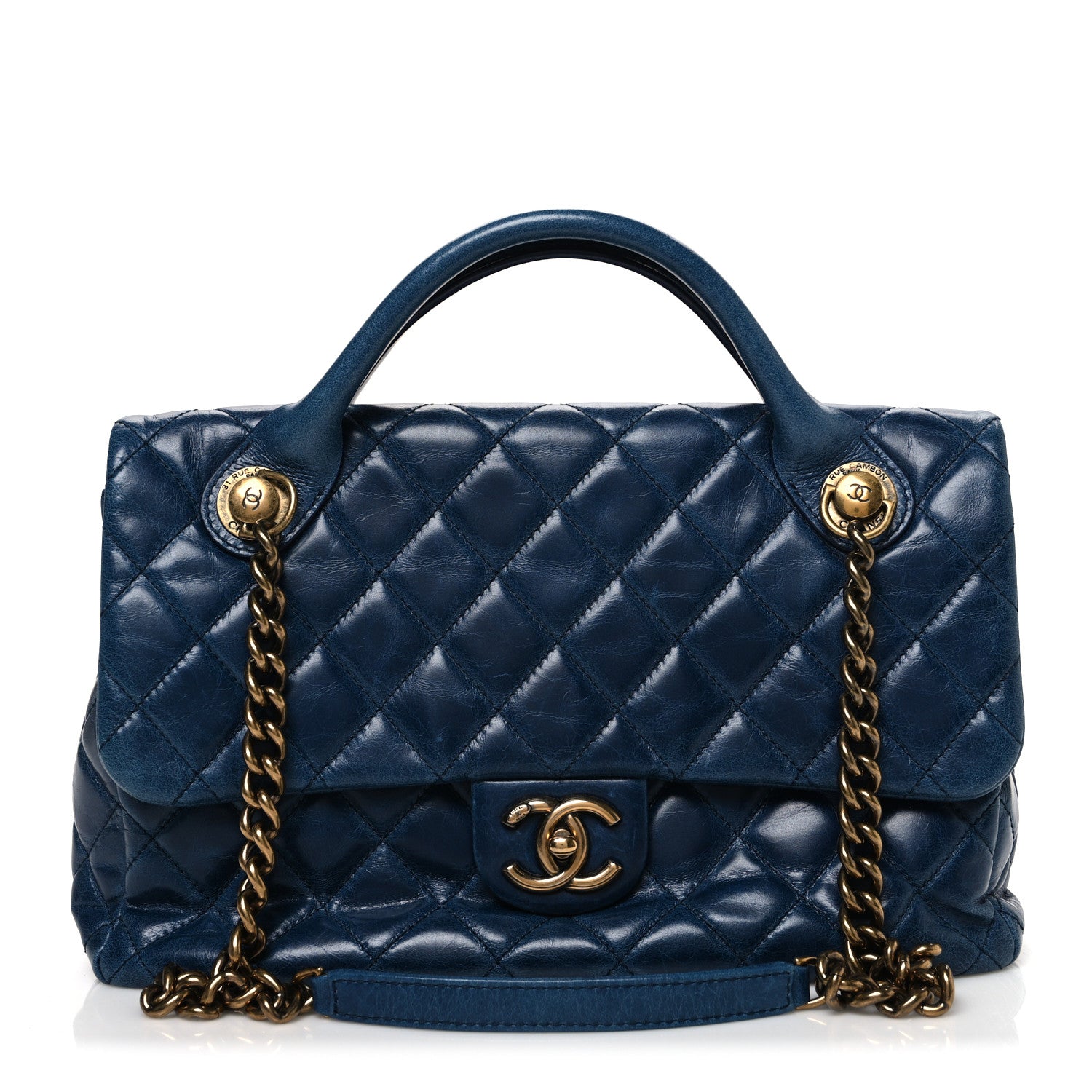 Chanel Glazed Calfskin Castle Rock Medium Flap Blue 1 of 10
