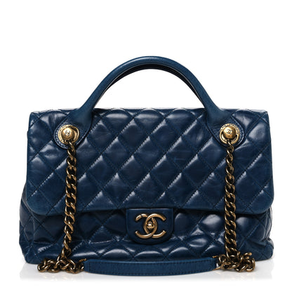 Chanel Glazed Calfskin Castle Rock Medium Flap Blue 1 of 10