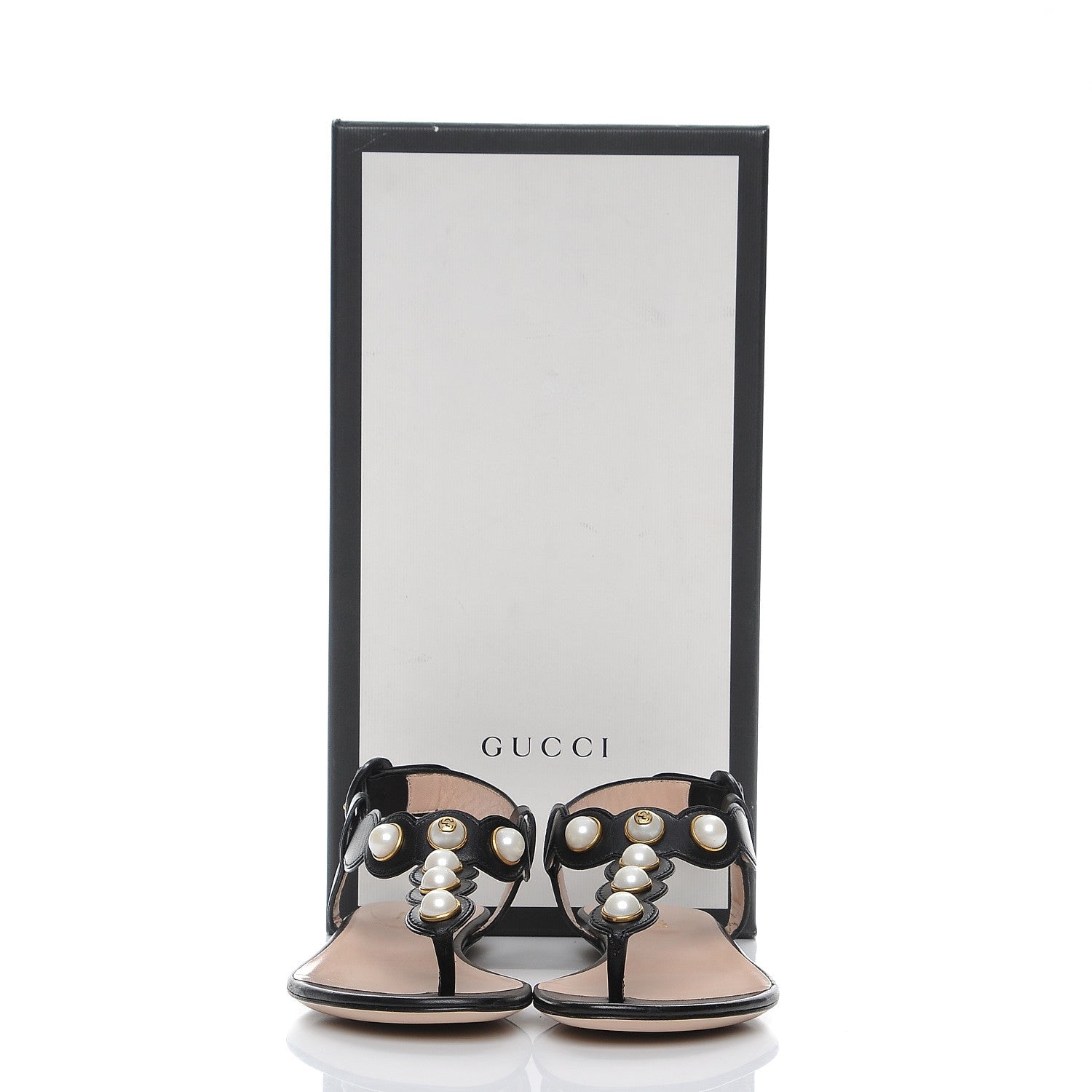 Gucci Nappa Willow Pearl Thong Sandals 35 Black 8 of 8